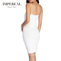 Spaghetti Strap V line Knee Length Night White Woman Dress Sexy Club